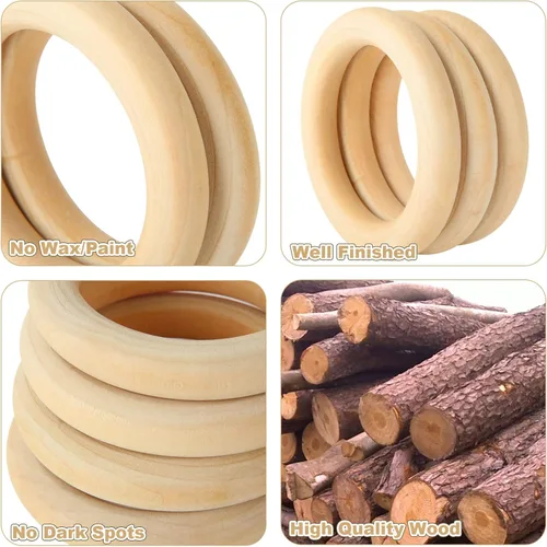 Miniatura 3 de 20 anillos de madera de 4 pulgadas para manualidades, anillos de madera sin terminar de 3.937 in, anillos de madera de macramé, anillos de madera