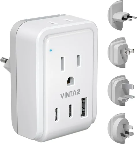 Miniatura 13 de Kit de Adaptador de Viaje Universal, VINTAR PD Adaptador de Corriente Internacional de 35W con 3 Puertos USB (2 USB C) y 4 Salidas de CA, Conectores