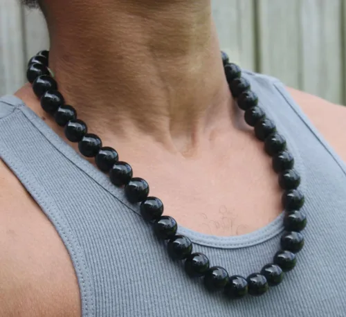 Miniatura 15 de Handmade Black Onyx Crystal Mens Necklace - Grounding Genuine Gemstone Beaded Mala Willpower, Protection, Prosperity Black Choker - Jewelry Gift