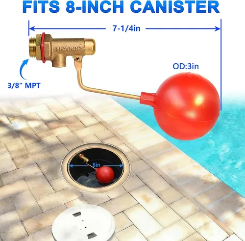 Miniatura 2 de Válvula de flotador de llenado automático de piscina 3/8", válvula de nivel de agua de latón para piscina y estanque Control automático de agua