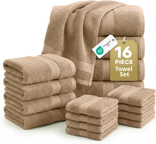 Miniatura 15 de LANE LINEN - Juego de toallas de baño de 16 piezas, color gris espacial, 100% algodón, altamente absorbente, 4 para manos y 8 paños
