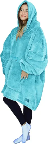 Tirrinia - Manta de tamaño grande de sherpa con capucha, cómoda, regalo para adultos, hombres, mujeres, adolescentes, esposa, novia (aqua)