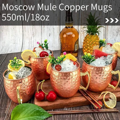 Miniatura 5 de LINALL Moscow Mule - Juego de 4 tazas de acero inoxidable chapadas en cobre de 18 onzas, para bebidas frías (4 piezas)