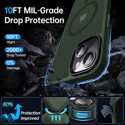 Miniatura 4 de Funda magnética para iPhone 13 y iPhone 14 para MagSafe [protección de grado militar de 10 pies], delgada, translúcida mate con borde de silicona