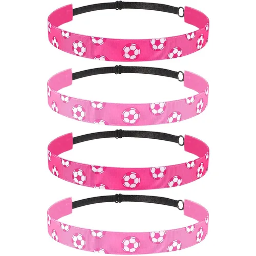 Miniatura 10 de SATINIOR 4 diademas de fútbol antideslizantes para niña, ajustable, color negro, azul, rosa y azul claro