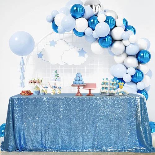 Miniatura 4 de B-COOL Mantel de lentejuelas de 60 x 102 pulgadas, mantel de cumpleaños rectangular azul bebé, brillante, duradero, boda, fiesta, restaurante