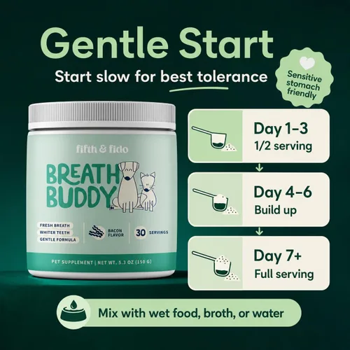 Miniatura 5 de Fifth & Fido Breath Buddy Polvo Dental para Perros para Aliento más Fresco y Dientes más Limpios, Polvo de Limpieza de Dientes para Gatos y Perros