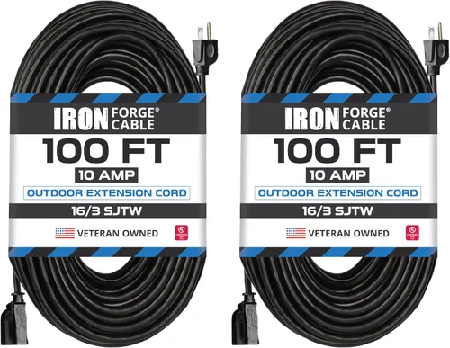 Miniatura 19 de Iron Forge Cable Cable de extensión negro de 6 pies, 16/3, cable de extensión de 6 pies, 3 puntas, resistente a la intemperie, ideal