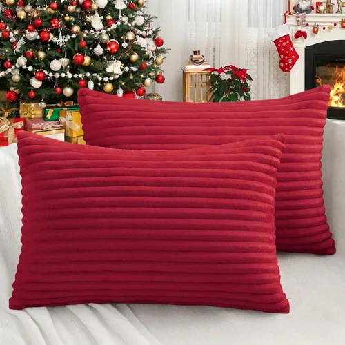Miniatura 39 de Simmore Juego de 2 fundas de almohada decorativas de 16 x 16 pulgadas, fundas de almohada de franela de felpa suave de doble cara para sofá sala