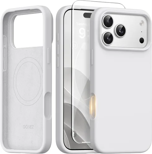 Miniatura 189 de GONEZ Funda de silicona para iPhone 14 Pro Max, compatible con MagSafe, con protector de pantalla + protector de lente de cámara, silicona líquida a