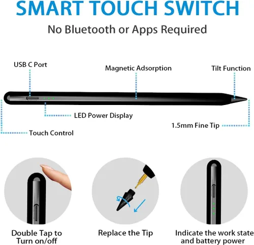 Miniatura 4 de Lápiz óptico para Apple iPad – Lápiz para iPad con rechazo de palma y sensibilidad a la inclinación, compatible con iPad 2018-2024 10ª, 9ª, 8ª, 7ª