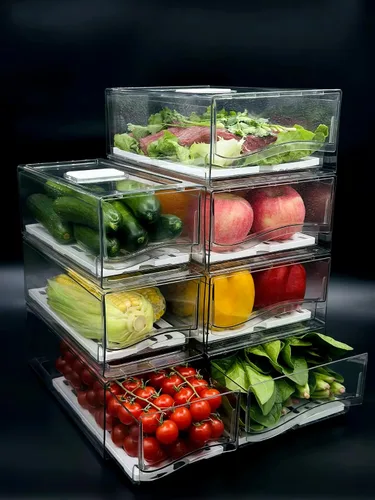 Miniatura 7 de Organizadores de refrigerador y cajón de almacenamiento, contenedores apilables de almacenamiento de frutas para refrigerador, organizador