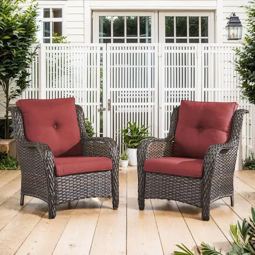 Miniatura 55 de Belord Juego de muebles de exterior, sillas de mimbre para patio, muebles de ratán de 3 piezas con mesa auxiliar, juegos de sillas bistró de patio