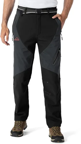 Miniatura 2 de YSENTO Pantalones de esquí con forro polar para hombre, impermeables, con aislamiento softshell, pantalones cargo para senderismo