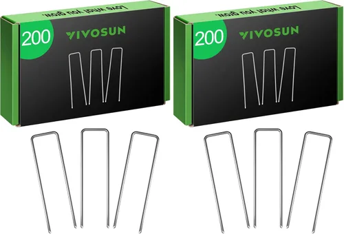 Miniatura 10 de VIVOSUN Paquete de 50 estacas de jardín de 6 pulgadas, estribos de acero galvanizado para paisaje, pasadores en forma de U de calibre 11 para tela