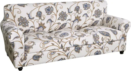 Miniatura 8 de SearchI - Funda de sofá elástica con estampado floral, 4 piezas, incluye 3 fundas de cojín independientes, protector lavable para muebles de sala