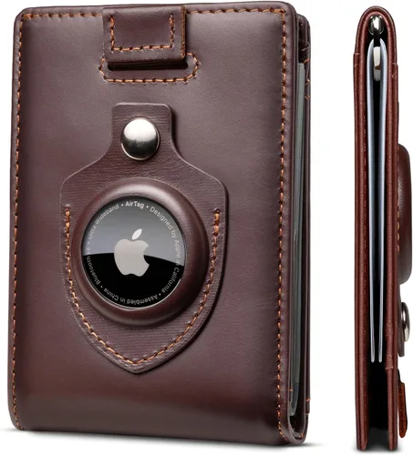 Miniatura 7 de SERMAN BRANDS - Billetera sencilla de cuero genuino con bloqueo RFID para hombre, billetera delgada con bolsillo frontal y clip para dinero