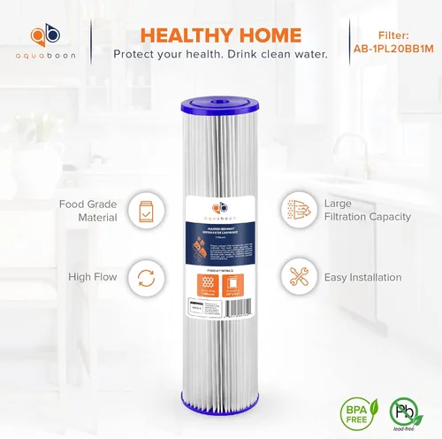 Miniatura 4 de Aquaboon Cartucho de filtro de agua de sedimento plisado para toda la casa, 1 micrón, repuesto de filtro de pozo de 20 x 4.5 pulgadas, compatible