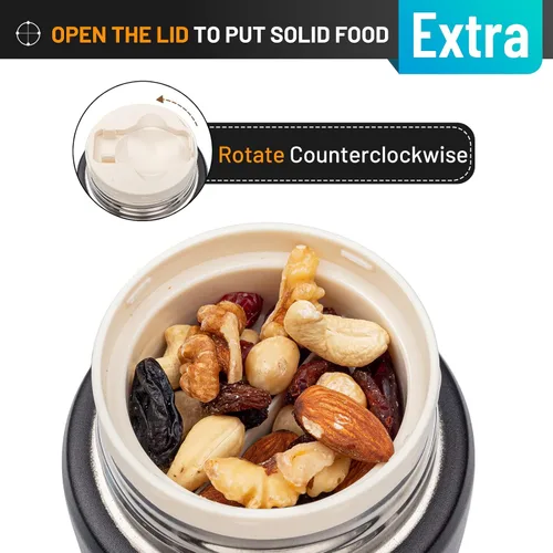 Miniatura 5 de Charcy Termo de 17oz para alimentos calientes, contenedor de comida aislado para almuerzo con cuchara plegable QB - Negro