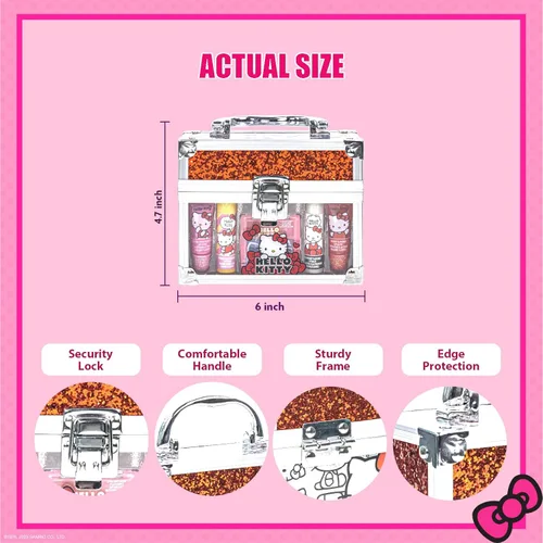 Miniatura 5 de Hello Kitty Beauty - Juego de mini tren incluye tubo de brillo de labios, bálsamo labial, brillo de labios compacto para fiestas de niñas, fiestas