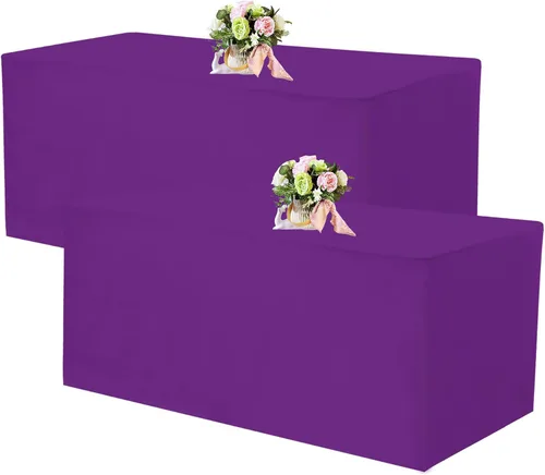 Miniatura 8 de Paquete de 2 manteles ajustables de 48 x 30 pulgadas, manteles rectangulares para mesas de 4 pies, mantel de tela de poliéster lavable para fiestas