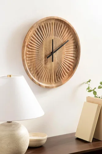 Miniatura 3 de Kate and Laurel Grear Modern - Reloj de pared redondo sin números, 17 pulgadas de diámetro, madera natural, reloj decorativo de madera tallada