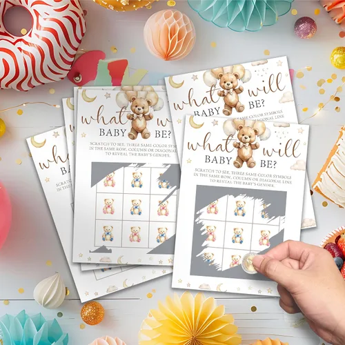 Miniatura 4 de Tarjetas para rascar de revelación de género, juego de mesa de revelación de género para niños, boletos de lotería rascador, tarjetas de anuncio
