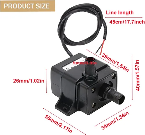 Miniatura 4 de Mini bomba de agua sumergible de 12 V CC, 240 L/H 5 W, ultra silenciosa, microbomba sin escobillas, bomba de agua de cabezal de bombeo de 3M para 1