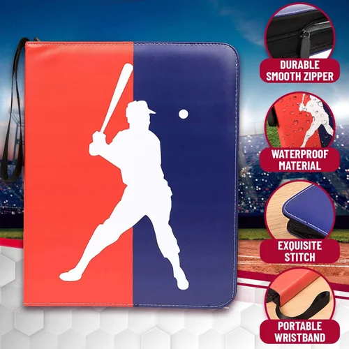 Miniatura 2 de Carpeta de tarjetas de béisbol con mangas, álbum de tarjetas impermeable de 3 anillos con 50 mangas, cierre de cremallera, tarjetero de gran
