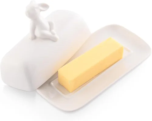 Miniatura 3 de Arthur Court Plato de mantequilla de conejito de cerámica blanca, se adapta a todos los tamaños de mantequilla, duradero y fácil de limpiar, añade