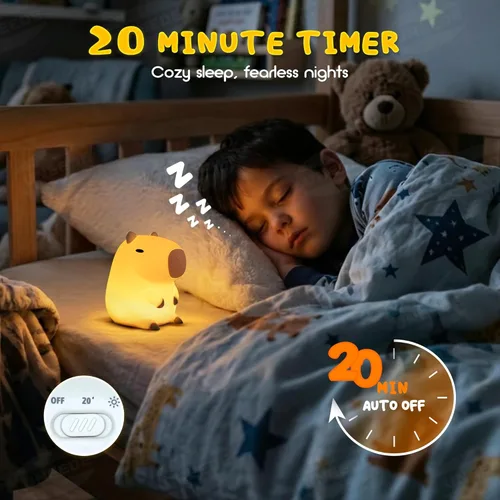 Miniatura 4 de UNEEDE Bonita luz nocturna de Capibara, novedosa luz nocturna de silicona de animales para guardería, lámpara de mesa de cabecera recargable