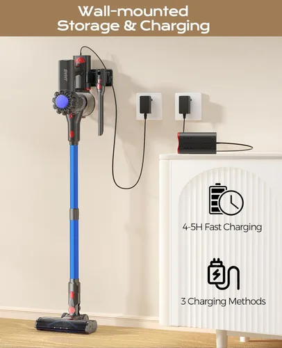 Miniatura 8 de Aspiradora Inalámbrica, Aspiradoras de 450W 40KPA para el Hogar, Aspiradora de Varilla Ligera de 45 Minutos con Tecnología Avanzada de Luz Verde