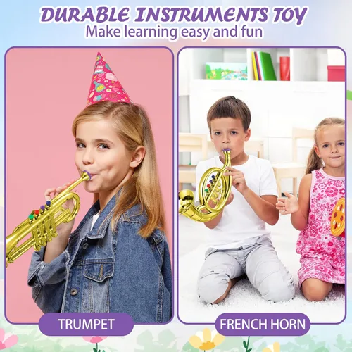 Miniatura 5 de Treela Juego de 3 instrumentos musicales, saxofón, trompeta y cuerno para principiantes, 3 instrumentos musicales de viento y latón, combo