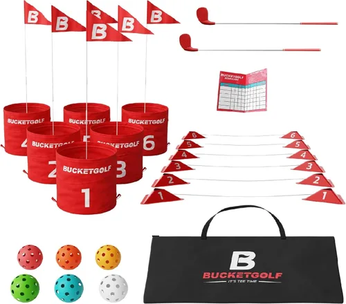 Miniatura 8 de bucketgolf Game The Original Ultimate Backyard Lawn Golf Game para la familia, adultos y niños – Campo de golf portátil de 6 hoyos para jugar al