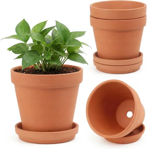 Miniatura 10 de Riseuvo Macetas de terracota de 3 pulgadas con platillo, paquete de 12 macetas de arcilla con drenaje, ideales para plantas, manualidades, recuerdos