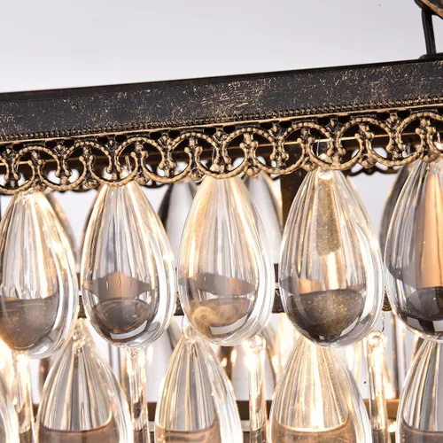 Miniatura 7 de Edvivi Candelabro de cristal lineal rectangular de lujo, 4 luces glamorosas con acabado de bronce antiguo, lámpara de techo ajustable, comedor, isla