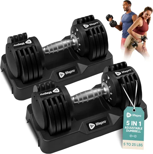 Lifepro Adjustable Dumbbells Set – Quick Adjustment, Anti Slip Handle – Space Saving & Strength Training Weights for Home Gym Exercise & Fitness Par