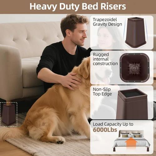 Miniatura 6 de Elevadores de Cama de Servicio Pesado, Elevadores de Muebles Ajustables de 8 Pulgadas, Soportes de Elevación Antideslizantes