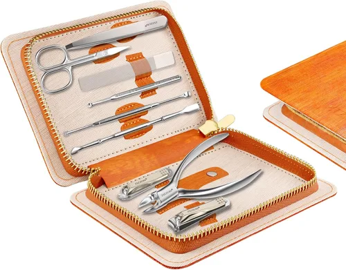 Miniatura 8 de ZIZZON Juego de manicura profesional de acero inoxidable para uñas y uñas de los pies y uñas 9 en 1, kit de pedicura y aseo con estuche de viaje