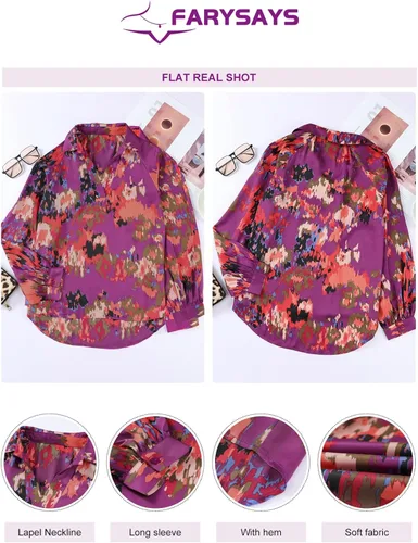 Miniatura 5 de FARYSAYS Blusas sueltas con cuello en V y estampado abstracto para mujer