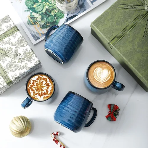 Miniatura 6 de HASENSE Tazas pequeñas de café de 8 oz, juego de 4 tazas de capuchino de cerámica, taza de café expreso con asa para café con leche, té, leche