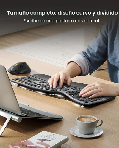 Miniatura 2 de ProtoArc Teclado y mouse ergonómico, EKM01 Plus Combo de teclado y mouse inalámbricos Bluetooth de tamaño completo, reposa muñecas acolchado, diseño