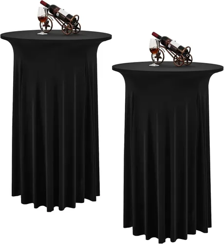 Miniatura 17 de 6 paquetes de faldas de mesa de cóctel redondas de 32" x 43" de elastano elástico con drapeados ondulados, fundas de mesa de cóctel ajustadas
