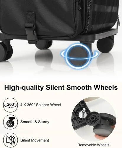 Miniatura 2 de Relavel Estuche de tren de maquillaje rodante, estuche de cosmetología sobre ruedas con 4 bolsas transparentes, bolsas profesionales para Negro