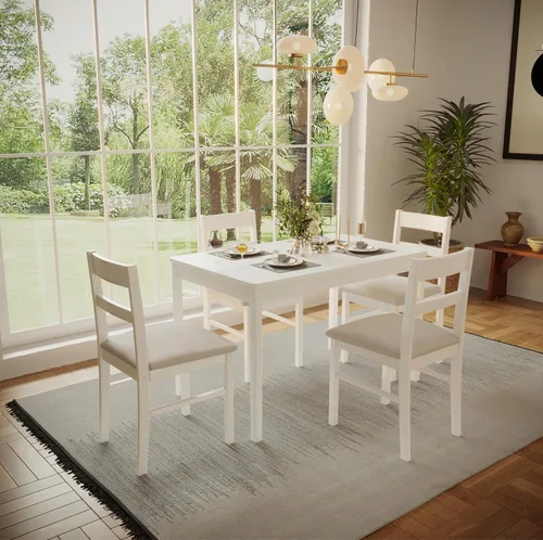 Miniatura 5 de Juego de 2 sillas de cocina de madera maciza para comedor, cocina y comedor, color blanco