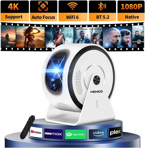 Mini proyector 4K 1080P [aplicaciones integradas] Proyector actualizado 2026 portátil, enfoque automático y auto Keystone giratorio de 360°, con