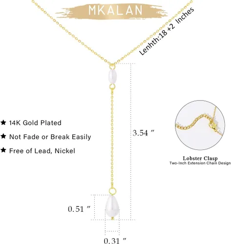 Miniatura 5 de Collares de perlas para mujer, chapado en oro real de 14 quilates, delicado collar de perlas para mujer, collar de cadena de perlas hecho a mano