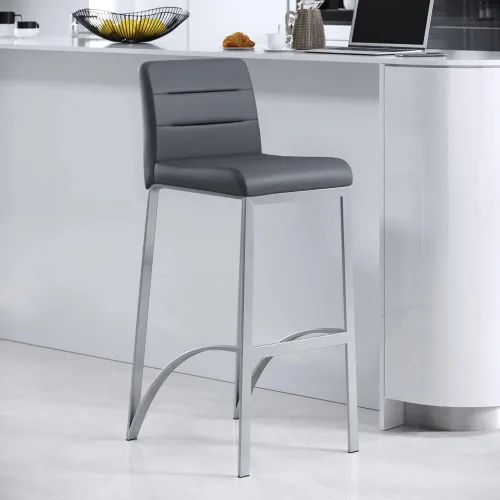 Miniatura 9 de Zuri Furniture Lynx Taburete de bar contemporáneo con base de metal, color gris