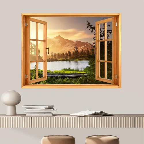 Miniatura 19 de SIGNWIN Adhesivo de pared removible/mural de pared para ventana, vegetación exuberante y árboles iluminados por el sol, fotografía, realismo