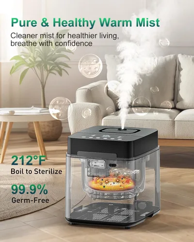Miniatura 2 de Mifasol Humidificador de acero inoxidable, 3.3L/0.87 galones humidificadores de vapor caliente para dormitorio, 800 pies cuadrados, humidificadores
